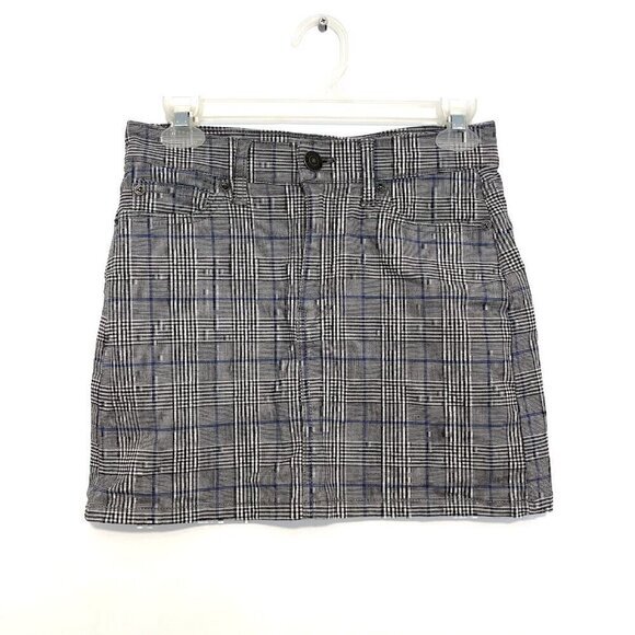 AMERICAN EAGLE Super Stretch Hi-Rise Mini Skirt Gray Black Plaid High Waisted 00 - Picture 2 of 12